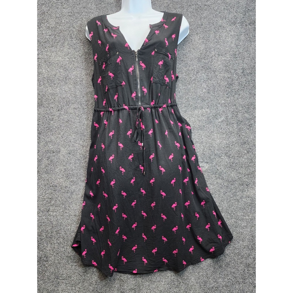 Torrid Womens Plus Flamingo Tropical Rayon Zip Front Pocket Summer Dress Size 1